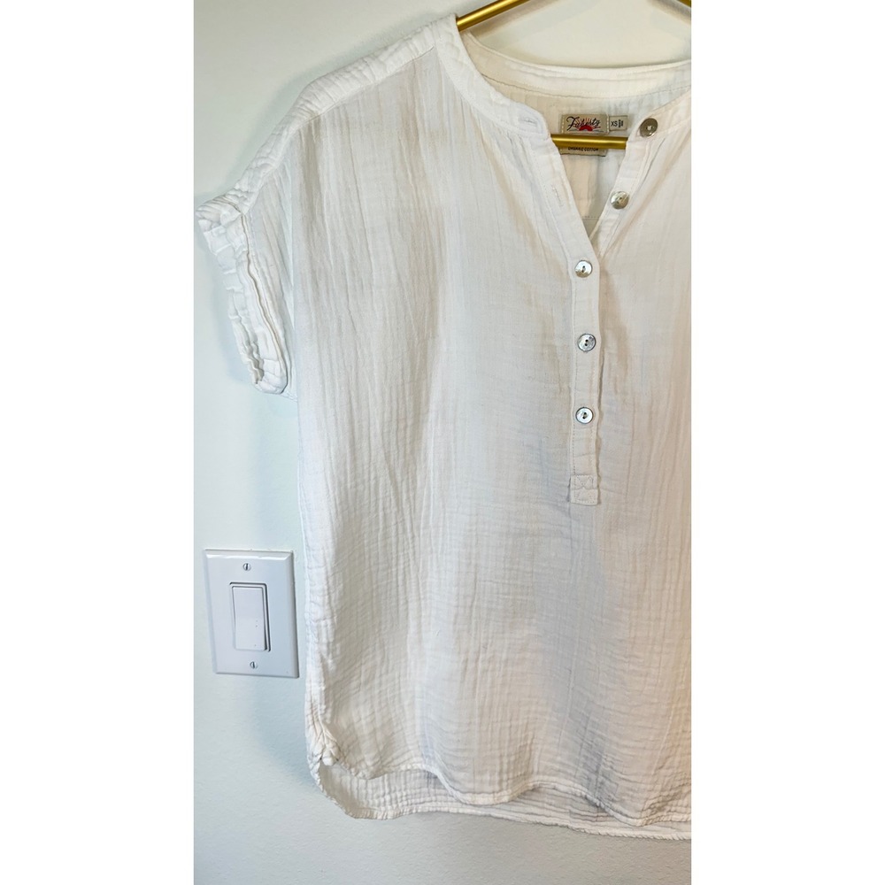 Faherty Isha Top XS White Organic Cotton Gauze Coastal Beachy - Picture 2 of 8